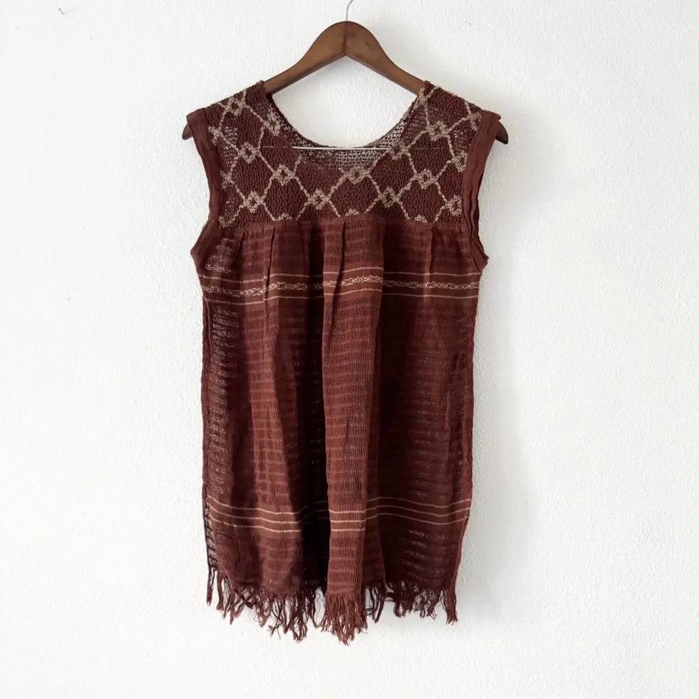 Embroidered Knit Top M/L Geometric Cottagecore Boho Fairycore Neutral Vintage - Picture 2 of 13